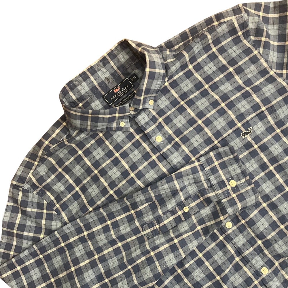 Vineyard Vines Tucker Shirt‎ Mens XL Blue Plaid Slim Fit Long Sleeve Button Down